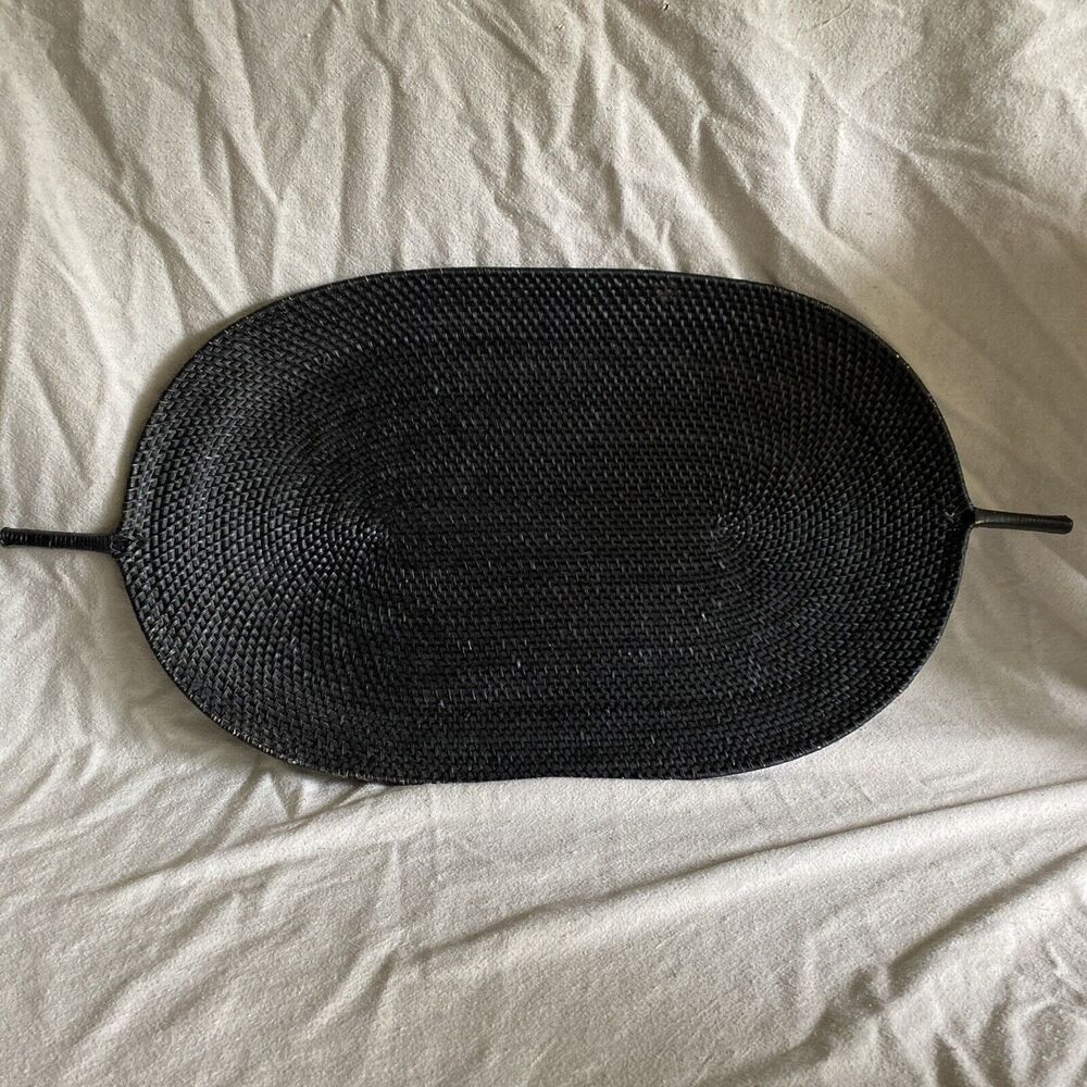 Rattan/wicker African Handmade Serving Tray Platter Black